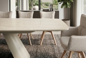 MASA DINING EXTENSIBILA VOGUE 160-240CM, REALIZATA DIN CADRUL METALIC SI BLAT CERAMIC, CULOARE BEJ/SAMPANIE, INVICTA INTERIOR - Img 5