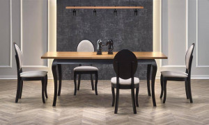 MASA DINING EXTENSIBILA WINDSOR, STEJAR INCHIS/NEGRU, 160/240 CM, BLAT DIN MDF SI PICIOARE DIN LEMN MASIV, STIL CLASIC