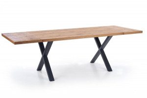 MASA DINING EXTENSIBILA XAVIER, STEJAR/NEGRU, 160/250 CM, BLAT DIN FURNIR NATURAL SI PICIOARE DIN METAL, STIL VINTAGE - Img 8