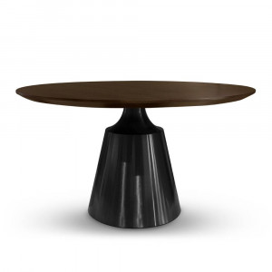 MASA DINING GOBLET, NUC/NEGRU, 135 CM, BLAT DIN LEMN MASIV SI PICIOR DIN METAL, STIL MODERN
