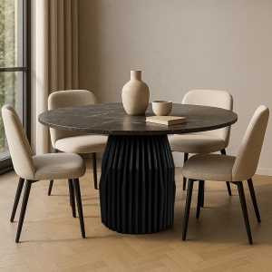 MASA DINING LEVANTE 120, CONFECTIONATA DIN MARMURA NEAGRA SI LEMN MASIV DE MANGO, STIL MODERN