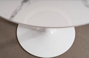 MASA DINING/LIVING, 90 CM, EFECT DE MARMURA ALBA/ALB, BLAT DIN CERAMICA SI PICIOR DIN METAL, STIL MODERN - Img 5