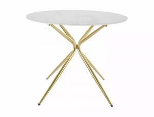 MASA DINING/LIVING AZALIA, EFECT DE MARMURA ALBA/AURIU, 90 CM, BLAT DIN CERAMICA SI PICIOARE DIN METAL, STIL MODERN - Img 2