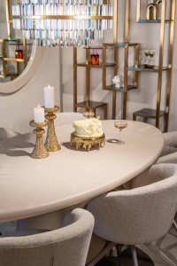 MASA DINING OVALA CLAYTON, 220 CM, BEJ, DIN MDF SI ECO PLASTER, RICHMOND INTERIORS - Img 7
