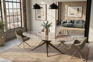 MASA DINING OVALA, PANDORA 220CM, REALIZATA DIN CERAMICA SI METAL, CULOARE MARMURA/BRONZ, INVICTA INTERIOR - Img 6