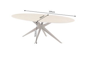 MASA DINING OVALA, TRAVERTIN 220CM, REALIZATA DIN CERAMICA SI METAL, CULOARE GRI SAMPANIE, INVICTA INTERIOR - Img 4