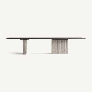 MASA DINING, RIGNAC 350CM, DIN TRAVERTIN, LEMN DE FRASIN SI ALAMA, VICAL, STIL MODERN - Img 2