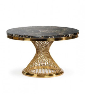 MASA DINING ROMANCE, EFECT DE MARMURA NEAGRA/AURIU, 130 CM, BLAT DIN CERAMICA SI PICIOR DIN METAL, STIL MODERN