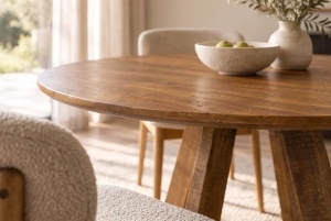 MASA DINING ROTUNDA ART WOOD 120CM, REALIZATA DIN LEMN DE MANGO, CULOARE MARO - Img 9