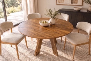 MASA DINING ROTUNDA ART WOOD 140CM, REALIZATA DIN LEMN DE MANGO, CULOARE MARO - Img 4