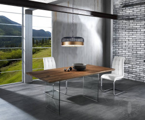 MASA ELEGANTA DE BIROU 180CM, FLOAT, COD 2492, STIL MODERN, REALIZATA DIN STICLA SI LEMN MASIV - Img 4