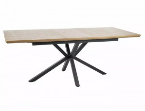 MASA EXTENSIBILA 160/200 CM, STEJAR/NEGRU MAT, BLAT DIN MDF SI PICIOARE DIN METAL, STIL MODERN - Img 2
