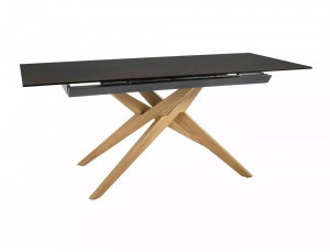 MASA EXTENSIBILA 180/230 CM, EFECT DE MARMURA MARO/STEJAR, DIN STICLA SECURIZATA, CERAMICA SI LEMN, STIL MODERN - Img 2
