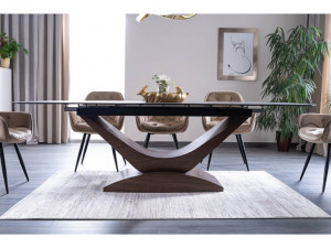 MASA EXTENSIBILA,, 180/240 CM, EFECT DE MARMURA GRI/NUC, DIN STICLA SECURIZATA, CERAMICA SI MDF, STIL MODERN - Img 2
