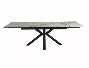 MASA EXTENSIBILA COLUMBUS, EFECT DE MARMURA ALBA/NEGRU MAT, 160/240 CM, DIN STICLA SECURIZATA, CERAMICA SI METAL, STIL MODERN - Img 5