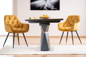 MASA EXTENSIBILA CORTEZ, 160/210 CM, EFECT DE MARMURA GRI/ANTRACIT/CROM, DIN CERAMICA, MDF SI METAL, STIL MODERN - Img 4