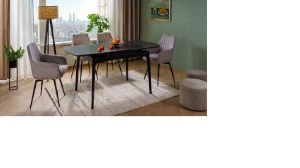 MASA EXTENSIBILA DE DINING,120/180 CM, NEGRU MAT, DIN CERAMICA SI METAL, STIL MODERN