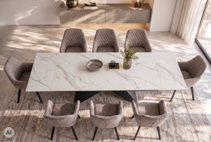 MASA EXTENSIBILA DINING DIAMOND 180/220/260CM, REALIZATA DIN METAL SI CERAMICA, CU ASPECT DE MARMURA SI CULOARE NEAGRA - Img 4