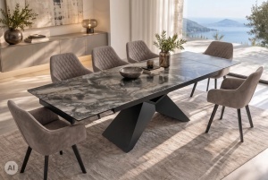 MASA EXTENSIBILA DINING DIAMOND 180/220/260CM, REALIZATA DIN METAL SI CERAMICA, CU ASPECT DE TAUPE SI CULOARE NEAGRA - Img 8