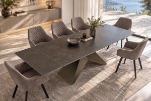MASA EXTENSIBILA DINING DIAMOND 180/220/260CM, REALIZATA DIN METAL SI CERAMICA, CU ASPECT DE MARMURA RUGINIU SI CULOARE BRONZ - Img 6