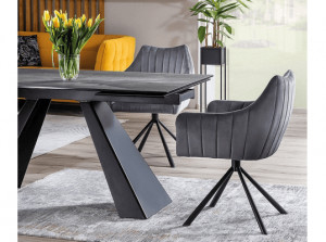 MASA EXTENSIBILA DINING, GRI/NEGRU MAT, 120/180 CM, DIN STICLA SECURIZATA, CERAMICA SPANIOLA SI METAL, STIL MODERN - Img 5