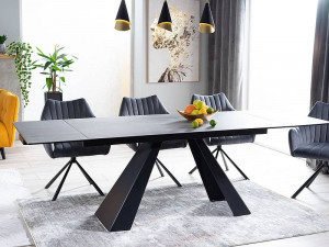 MASA EXTENSIBILA DINING, GRI/NEGRU MAT, 180/260 CM, DIN STICLA SECURIZATA, CERAMICA ITALIANA SI METAL, STIL MODERN - Img 5