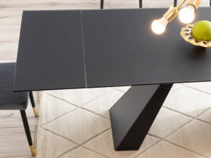 MASA EXTENSIBILA DINING, NEGRU MAT, 160/240 CM, BLAT DIN STICLA SECURIZATA SI PICIOARE DIN METAL, STIL MODERN - Img 5