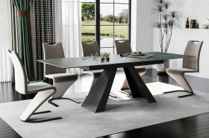 MASA EXTENSIBILA DINING, OSSIDO, TURCOAZ/NEGRU, 160/240 CM, STICLA SECURIZATA, CERAMICA ITALIANA SI METAL, STIL MODERN - Img 2