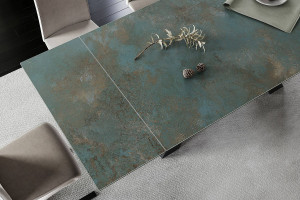 MASA EXTENSIBILA DINING, OSSIDO, TURCOAZ/NEGRU, 160/240 CM, STICLA SECURIZATA, CERAMICA ITALIANA SI METAL, STIL MODERN - Img 6