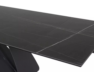 MASA EXTENSIBILA DIUNA SAHAR NOIR, 160/240 CM, EFECT DE MARMURA NEAGRA/NEGRU MAT, DIN STICLA SECURIZATA, CERAMICA SI METAL, STIL MODERN - Img 7