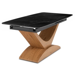 MASA EXTENSIBILA DOLCE, ARTIM MEBLE 160/200CM, BLAT DIN CERAMICA SI FURNIR, CULOARE MARMURA NEAGRA/STEJAR, STIL MODERN - Img 9