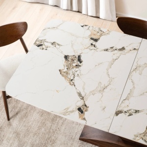 MASA EXTENSIBILA DOLCE, ARTIM MEBLE 160/200CM, BLAT DIN CERAMICA SI FURNIR, CULOARE MARMURA ALBA/NUC, STIL MODERN - Img 5