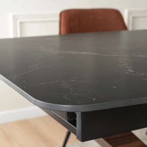 MASA EXTENSIBILA DOLCE, ARTIM MEBLE 160/200CM, BLAT DIN CERAMICA SI FURNIR, CULOARE MARMURA NEAGRA/NUC, STIL MODERN - Img 7