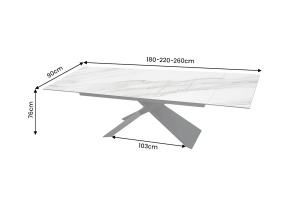 MASA EXTENSIBILA EUPHORIA 180-260CM, REALIZATA DIN METAL SI BLAT STICLA SI CERAMICA, DE CULOARE MARMURA - Img 2