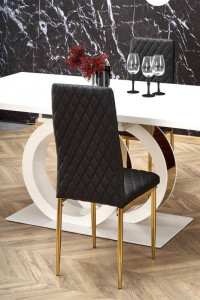 MASA EXTENSIBILA GALARDO, ALB/AURIU, 160/200 CM, DIN MDF LACUIT SI METAL, STIL MODERN - Img 7
