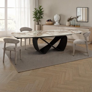 Masă extensibilă Infinity Onice din marmură, ceramică, onix, marmură, bază metalică gri mat lucioasă, H.75 A.100 L.200/250/300 cm - Img 7