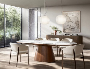 MASA EXTENSIBILA, MAROCCO 160/200CM, ALB LUCIOS/NUC, BLAT DIN MDF SI CERAMICA SI CADRUL DIN MDF SI FURNIR NATURAL, STIL MODERN - Img 7