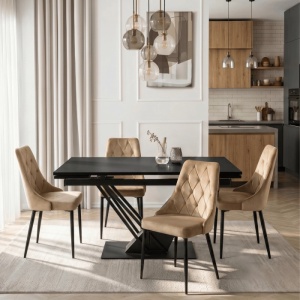MASA EXTENSIBILA REX 160/220CM, REALIZATA DIN METAL SI BLAT DIN MDF, CULOARE NEAGRA, ARTIM MEBLE - Img 4