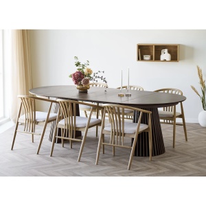 MASA EXTENSIBILA ROTUNDA OSAKA ø120x120-160-200-240x75 cm, REALIZATA DIN MDF, FURNIR, CULOARE MARO FUME, HOUSE NORDIC - Img 2