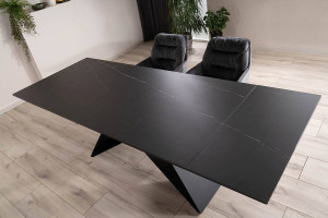 MASA EXTENSIBILA SAHARA, 160/240 CM, EFECT DE MARMURA NEAGRA/NEGRU, DIN CERAMICA, STICLA SI METAL, STIL MODERN - Img 2