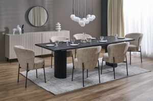 MASA EXTENSIBILA STIL BOLERO, 160/250 CM, NEGRU/NEGRU, DIN MDF, FURNIR NATURAL SI METAL, STIL MODERN - Img 2