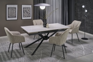 MASA EXTENSIBILA STIL VITORINO, 160/220 CM, EFECT DE MARMURA ALBA/NEGRU, DIN MARMURA SI METAL, STIL MODERN - Img 2