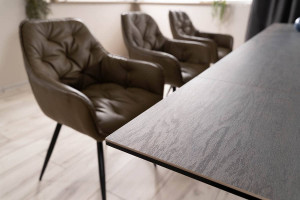 MASA EXTENSIBILA WESTIN LEGNO, MARO/NEGRU MAT, 160/240 CM, DIN STICLA SECURIZATA, CERAMICA SI METAL, STIL MODERN - Img 7
