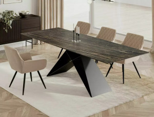MASA EXTENSIBILA WESTIN NOIR, 160/240 CM, EFECT DE MARMURA NEAGRA/NEGRU, DIN CERAMICA, STICLA SI METAL, STIL MODERN