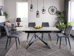 MASA EXTENSIBILA WESTIN SC, EFECT DE MARMURA ALBA/NEGRU, 120/160 CM, STICLA SECURIZATA, CERAMICA SI METAL, STIL MODERN - Img 2