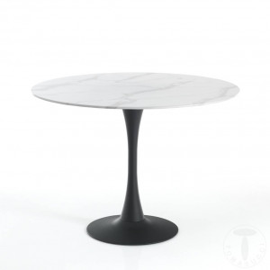 MASA ROTUNDA ELEGANTA 90CM, TOKIO, COD 3950, STIL MODERN, REALIZATA DIN LEMN MASIV SI STICLA - Img 1