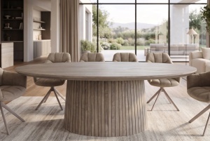 MASA SUFRAGERIE OVALA ART DECO 220CM, REALIZATA DIN LEMN DE MANGO, CULOARE GRI FUMURIU, INVICTA INTERIOR - Img 8