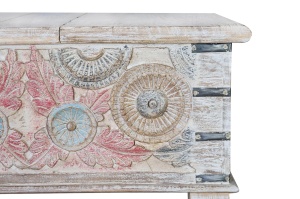 MASUTA CAFEA OLYMPIA 90CM, REALIZATA DIN LEMN DE MANGO, CULOARE ALB ANTICHIZAT/MULTICOLOR, GINER Y COLOMER - Img 5