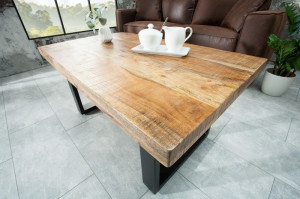 MASUTA DE CAFEA 100CM, IRON CRAFT, LEMN MASIV, DESIGN VINTAGE INDUSTRIAL - Img 3