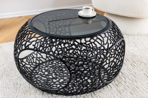 MASUTA DE CAFEA 40CM, SPIN, METAL SI BLAT DIN STICLA, NEGRU/TRANSPARENT - Img 3